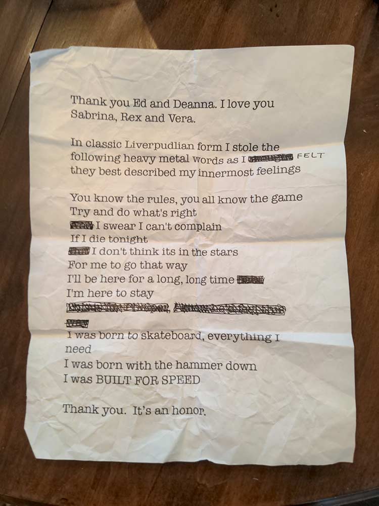Geoff Rowleys crumpled up speech will now make it to the Hall of Fame Museum! Donated by Luke